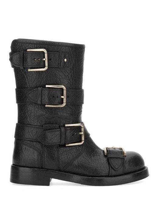 Dolce & Gabbana Black Leather Boot With Buckles