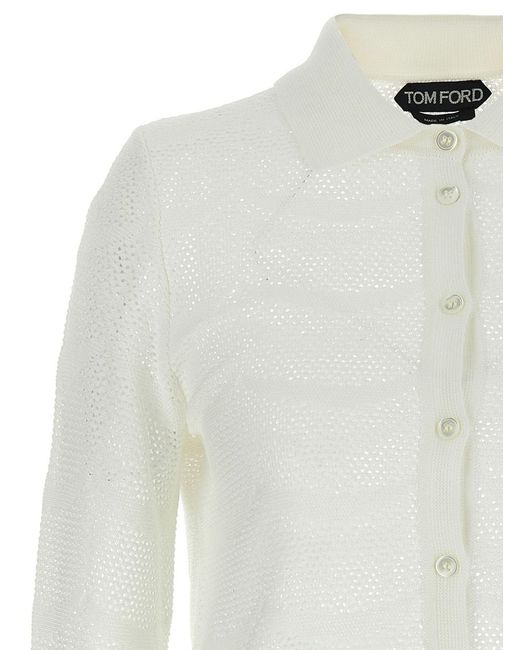 Tom Ford White Openwork Silk-Cotton Cardigan With Button Closure