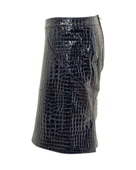 Tom Ford Blue Crocodile Embossed Leather Skirt