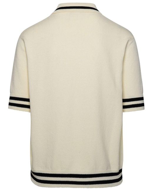 Balmain Natural ' Iconic' Ivory Cotton Blend Polo Shirt for men