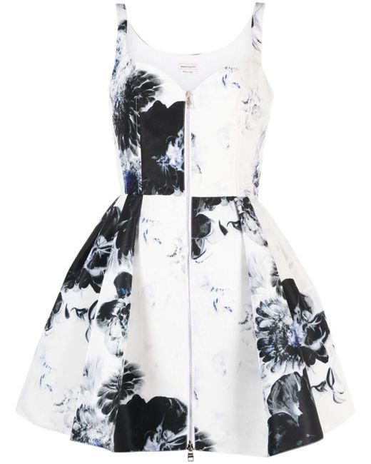Alexander McQueen White Printed Flared Short Dress