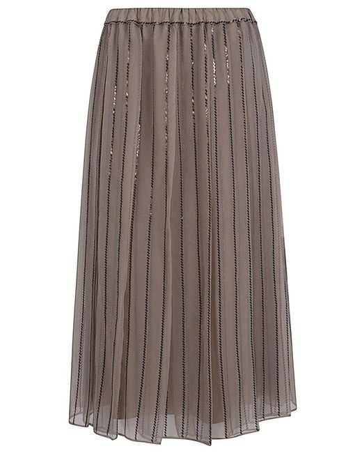 Brunello Cucinelli Brown Silk Midi Skirt