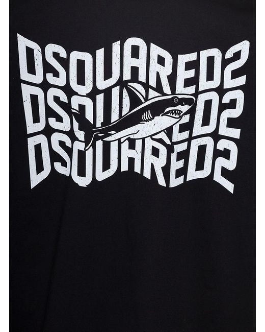 DSquared² Black T-Shirt With Shark And Logo Print for men