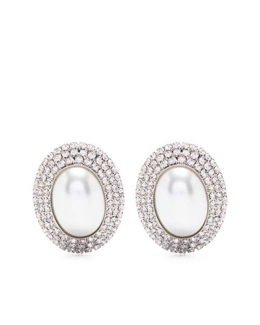 Alessandra Rich White Oval Crystal Earrings