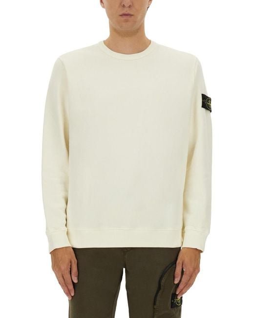 Stone Island White Organic Cotton Sweatshirt With Crew Neckline for men