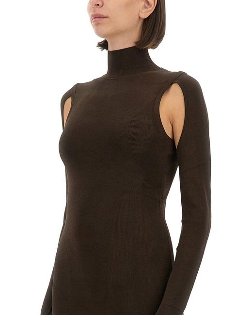 Helmut Lang Black Ribbed Turtleneck Mini Dress