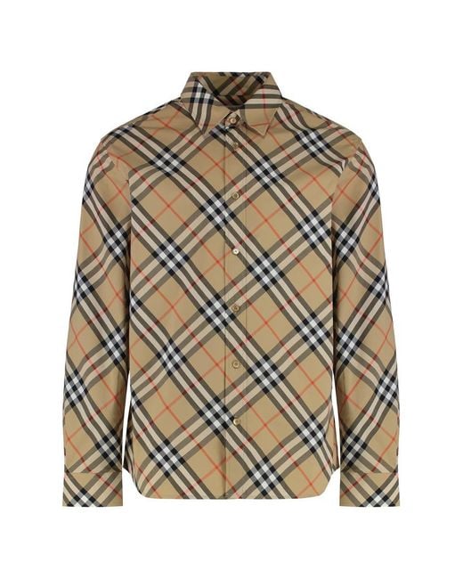 Burberry Gray Check Cotton Shirt for men