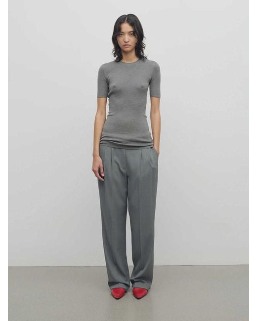 パンツ THE ROW EVERHART PANTS IN WOOL GABARDINE Everhart Pant Grey in Virgin Wool and Viscose – The Row