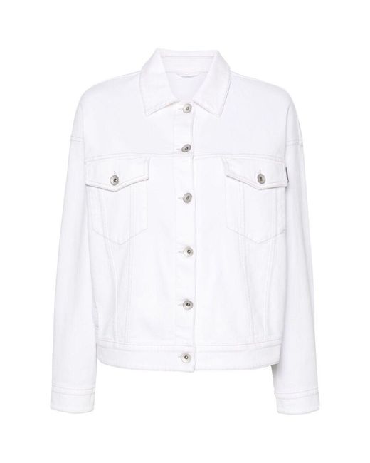 Brunello Cucinelli White Denim Jacket With Pockets