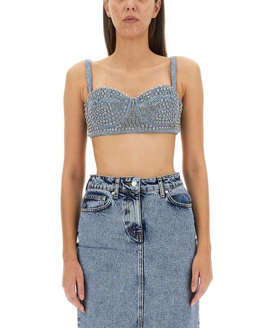 Moschino Jeans Blue Bralette With Rhinestones