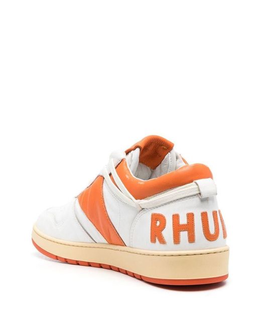 Rhude Orange Logo-patch Leather Sneakers for men