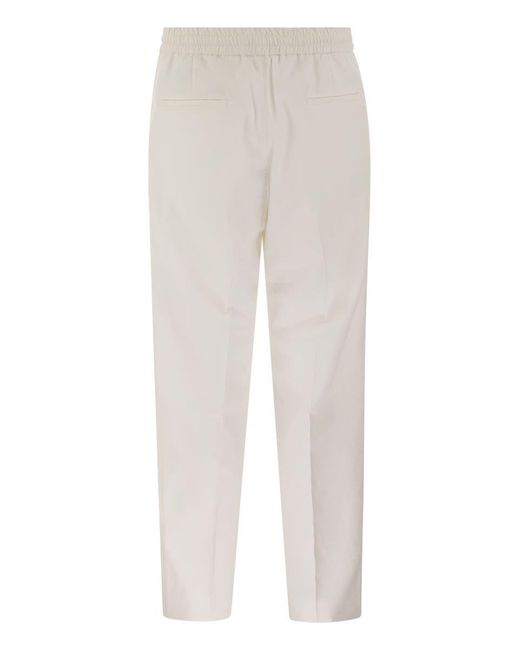 Brunello Cucinelli White Leisure Fit Cotton Gabardine Trousers With Drawstring And Double Darts for men