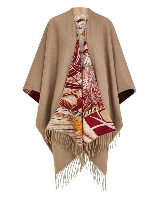 Ferragamo Natural Cashmere And Jade Print Silk Reversible Cape Accessories