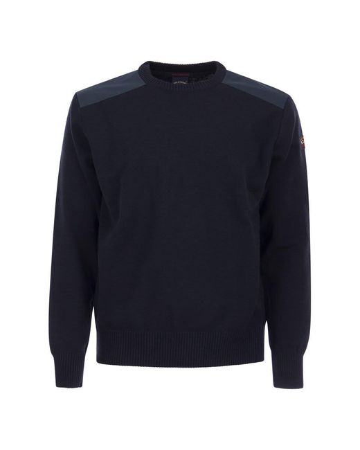 Paul & Shark Blue Wool Crew Neck With Iconic Badge for men