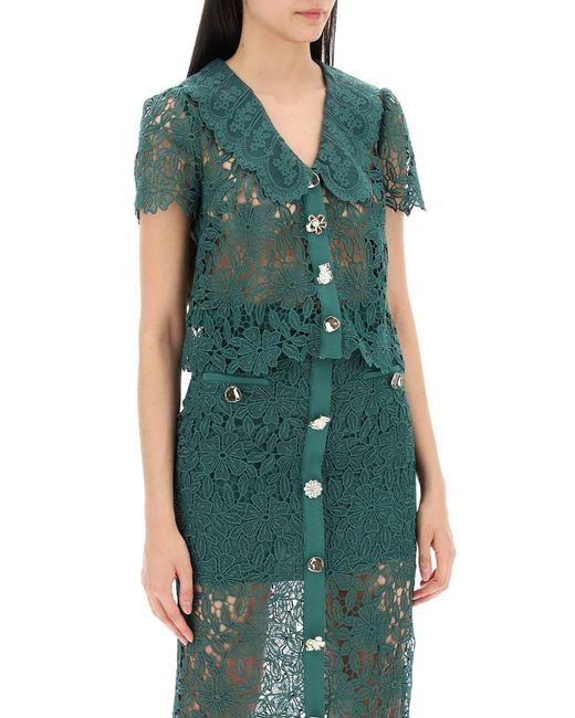 Self-Portrait Green "Chelsea Lace Guipure Top With Collar