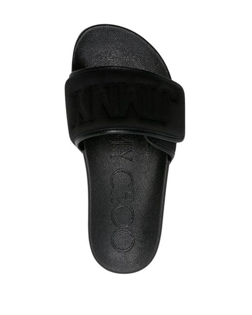Jimmy Choo Black Fitz/f Leather Pool Slippers