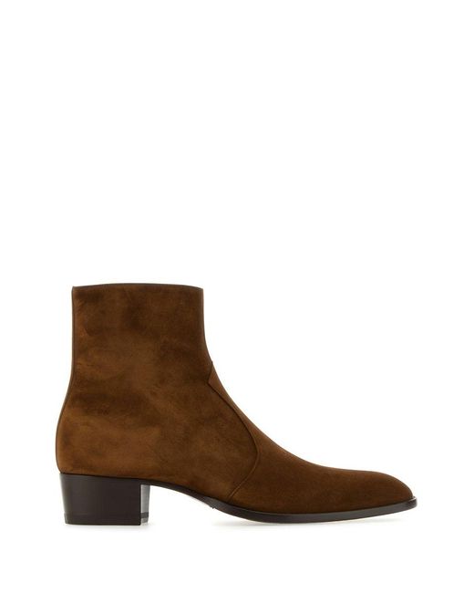 Saint Laurent Brown Leather Closure With Zip Boots for men