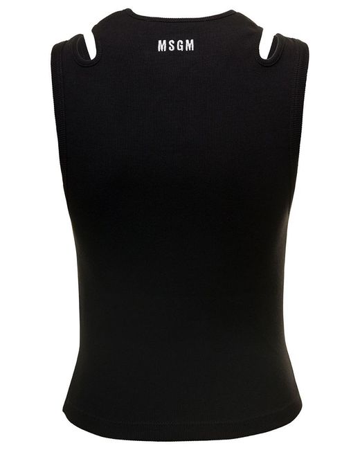 MSGM Black Ribbed Tank Top With Cut-Out Detailing