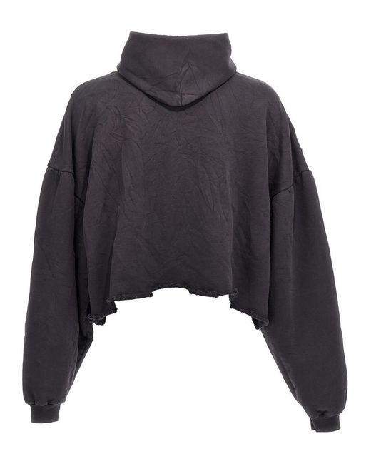 Balenciaga Blue Distressed Cotton Cropped Hoodie