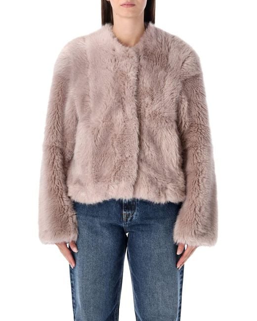 Stand Studio Blue Halle Patchwork Faux Fur Jacket
