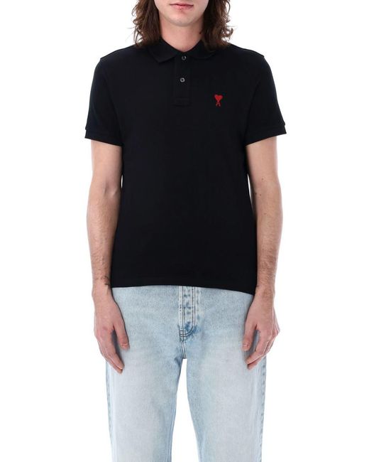 AMI Black Ami De Coeur Polo Shirt for men