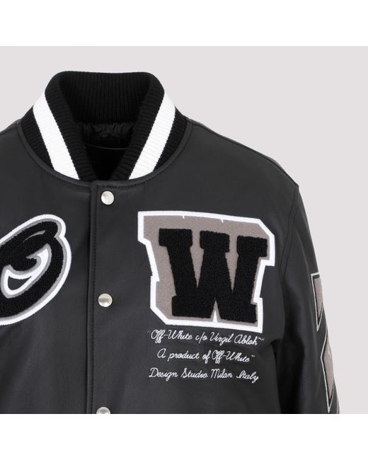 Off-White c/o Virgil Abloh Black Off- Moon Leather Varsity Jacket