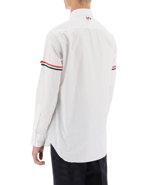 Thom Browne White Poplin Button Down Shirt With Rwb Armbands for men