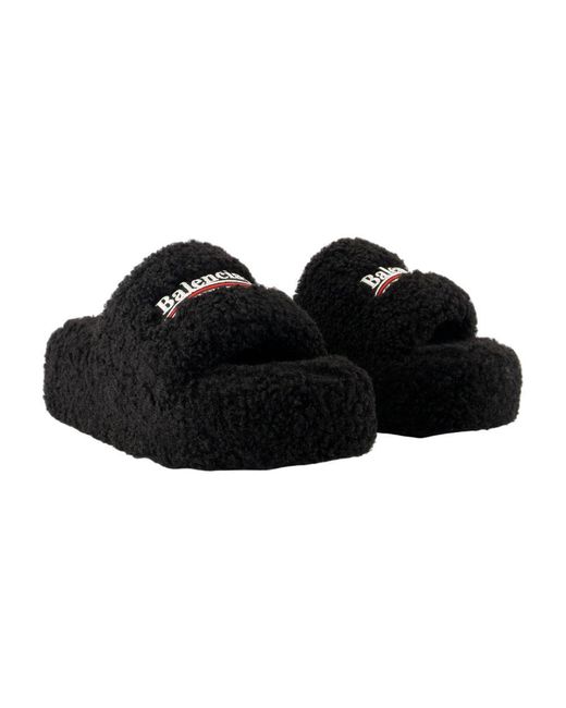Balenciaga Black Furry Platform Sandals