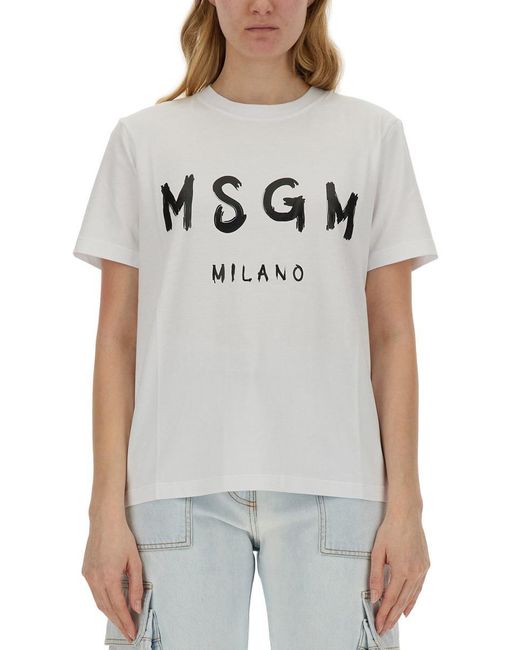 MSGM Gray T-Shirt Con Logo