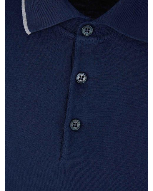 Brunello Cucinelli Blue Cotton Knit Polo for men