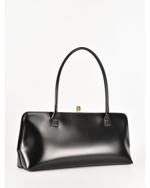 トートバッグ JIL SANDER Black Leather Medium Goji Pillow Shoulder Bag Jil Sander: Black Goji Pillow Medium Bag | SSENSE