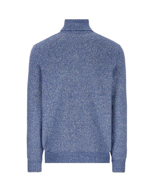 Brunello Cucinelli Blue Turtleneck Knitted Sweater for men