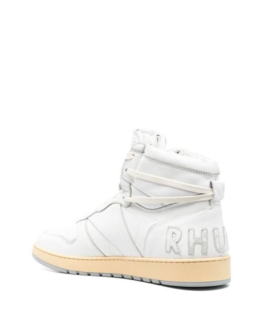 Rhude White Logo Patch Hi-top Sneakers for men