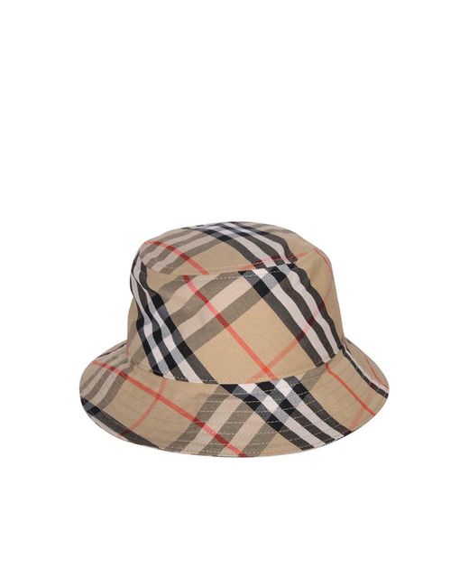Burberry Natural Sand Check Bucket Hat for men