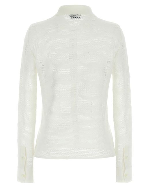 Tom Ford White Openwork Silk-Cotton Cardigan With Button Closure