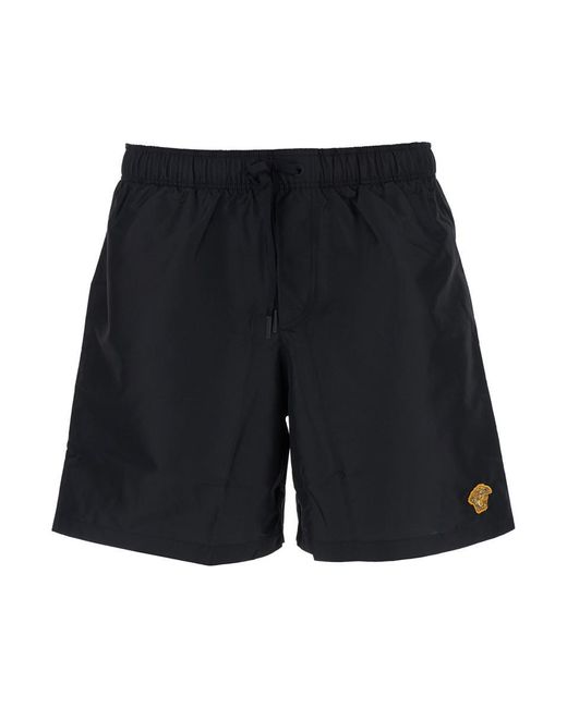 Versace Black Swim Shorts With Elastic Drawstring Waist And Medusa Embroidery On The Front for men