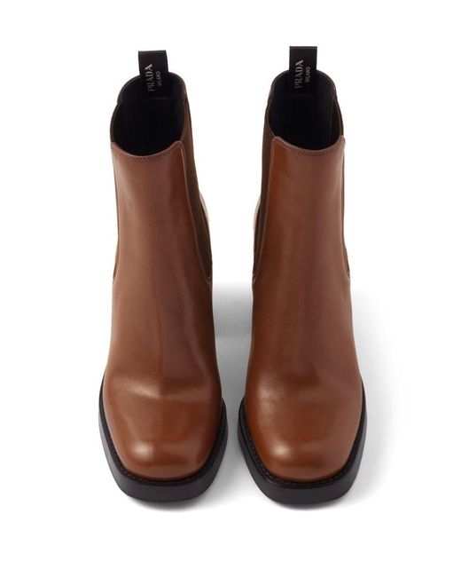 Prada Brown Brushed Leather 85mm Ankle Boots