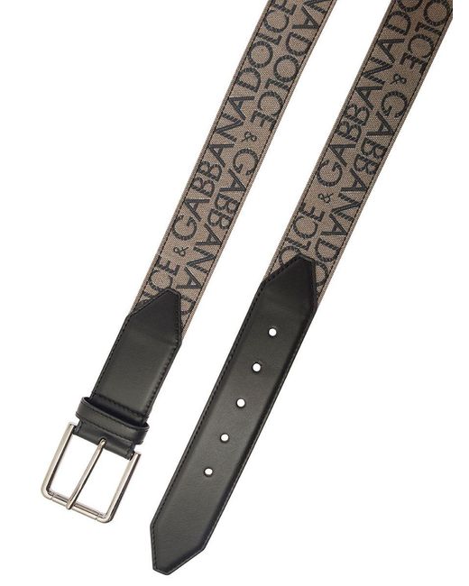 Dolce & Gabbana Natural Belt With All-Over Jacquard Logo And Leather Inserts for men