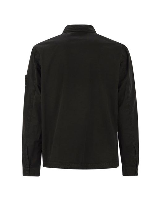 Stone Island Black Overshirt With Chest Pocket And Two-Way Zip for men