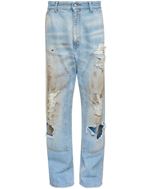 MM6 by Maison Martin Margiela Blue Light Distressed Relaxed-Fit Jeans