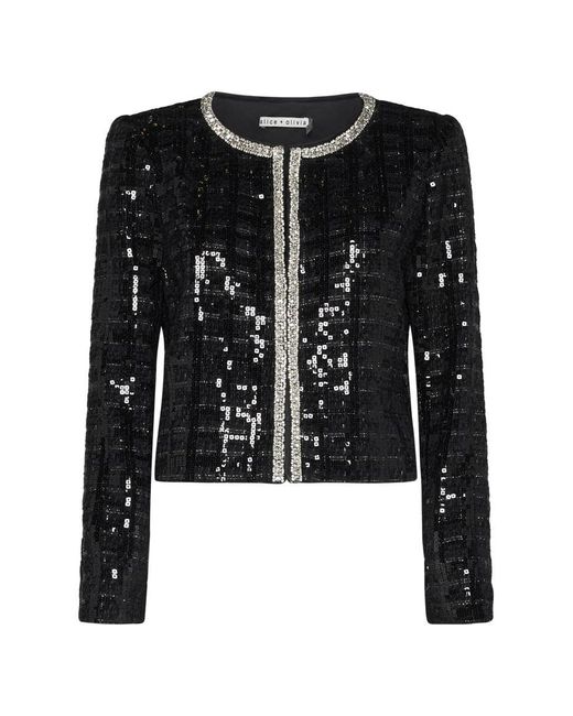 Alice Olivia Alice Olivia Kidman Sequin Tweed Jacket in Black Lyst UK