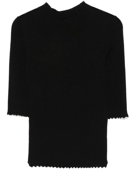 Twinset Black Sweater Short Sleeves Scallop Edge