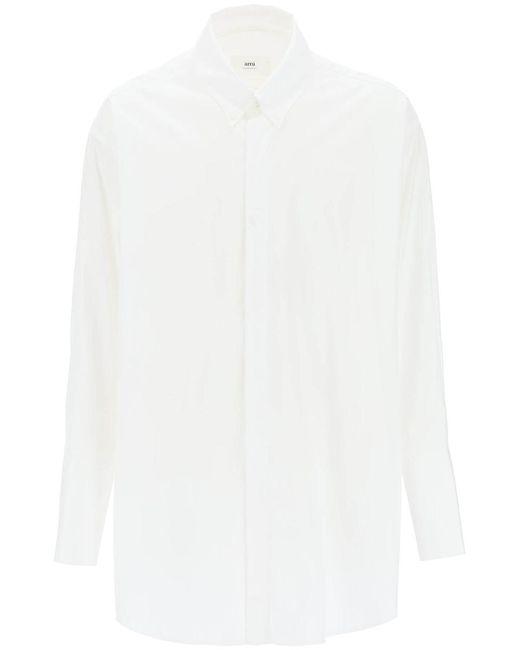 AMI White Oversized Poplin Shirt for men