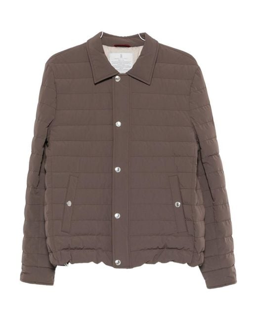 Brunello Cucinelli Brown Nylon Short Down Jacket for men