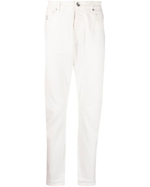 Brunello Cucinelli White Logo-detail Straight-leg Jeans for men