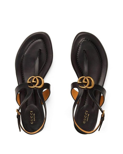Gucci Black Gg Marmont Leather Sandals