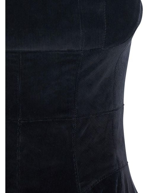 Giovanni bedin Blue Black Dress With Square Neck And Velvet Effect In Cotton Stretch Woman
