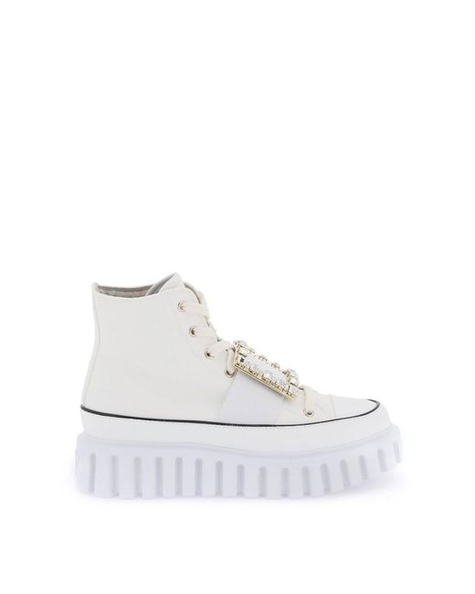 Roger Vivier White Viv' Go-thick Canvas High-top Sneakers With Buckle