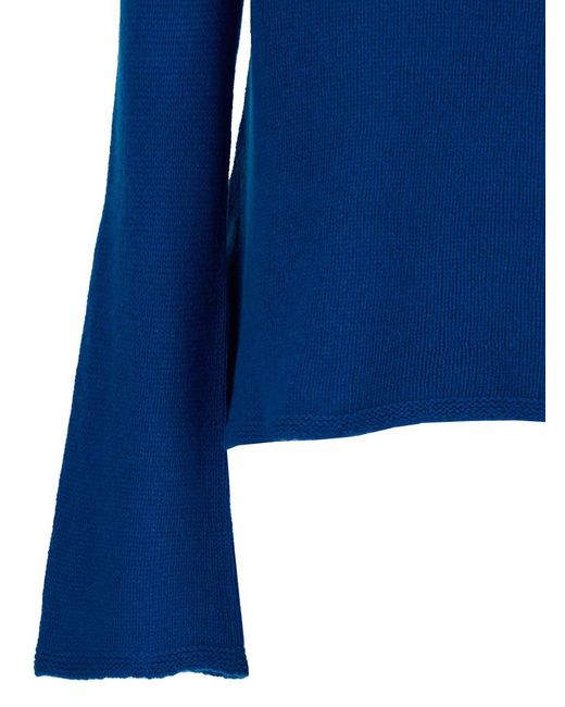 Semicouture 'ginger' Blue Turtleneck With Flare Sleeves In Fabric Woman