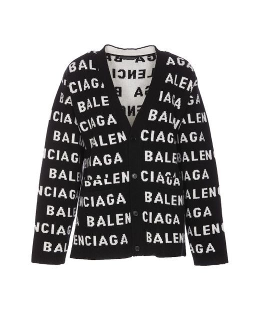 Balenciaga Black Intarsia Logo Wool Cardigan - Women's - Wool/polyamide